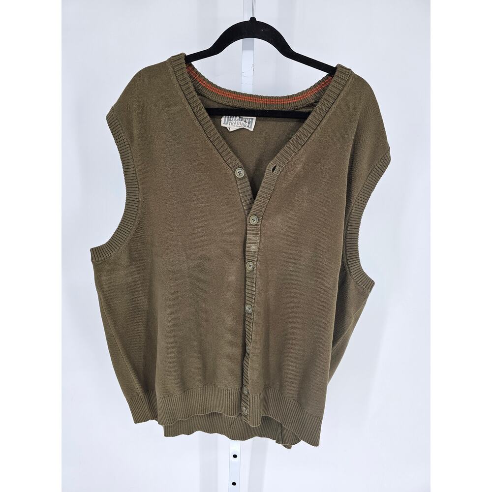 Duluth Trading Men's Olive Sleeveless Knit Button Down Vest Size 2XL